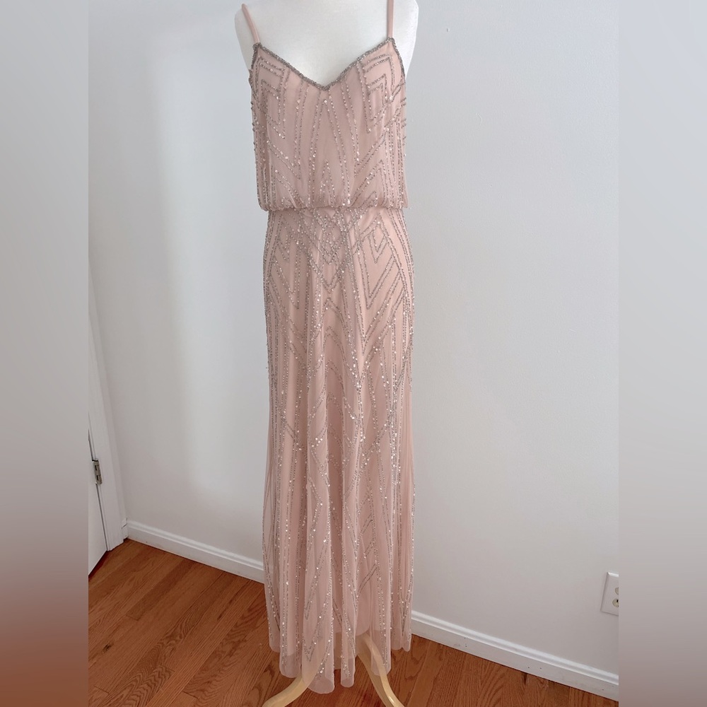 Adrianna Papell Embellished Blouson Gown Floor Length Beads Sequins SZ 6